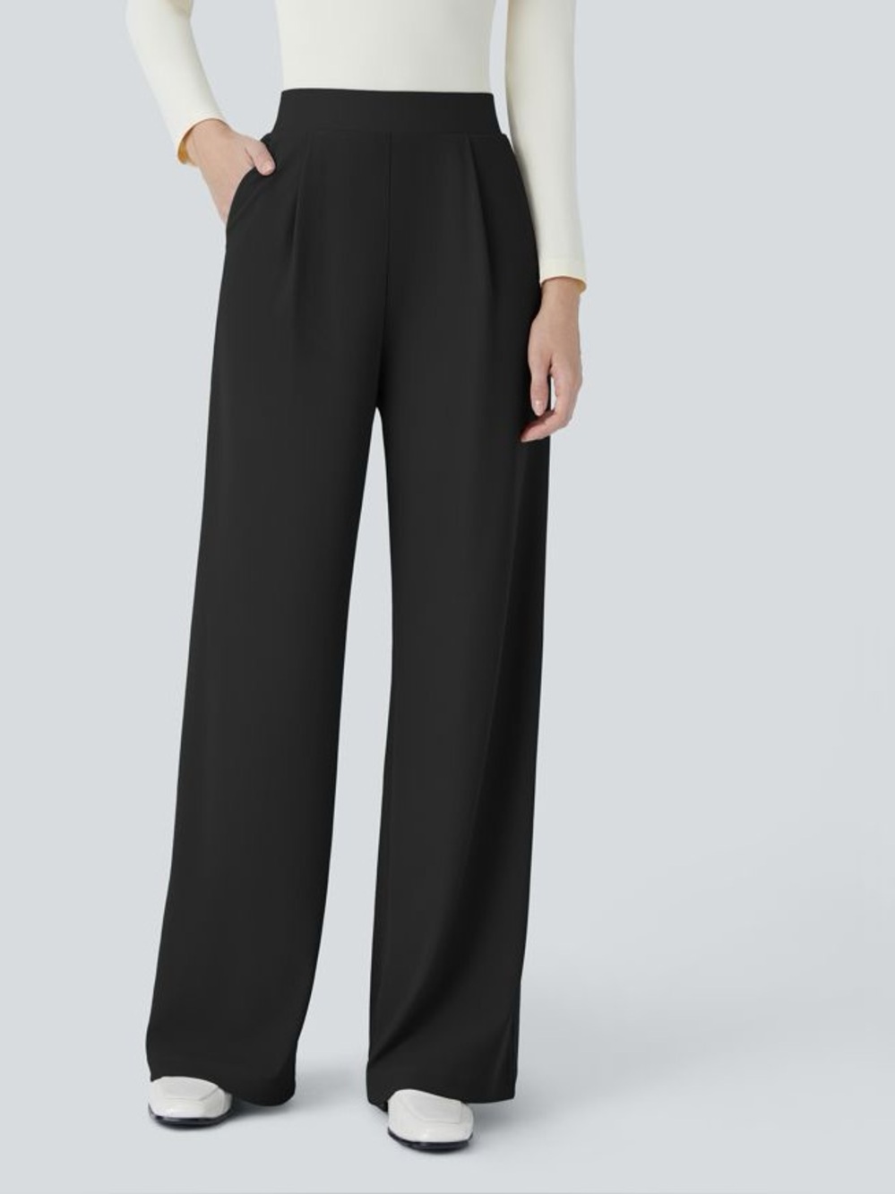 Halara black pleated wide leg dress pants workwear